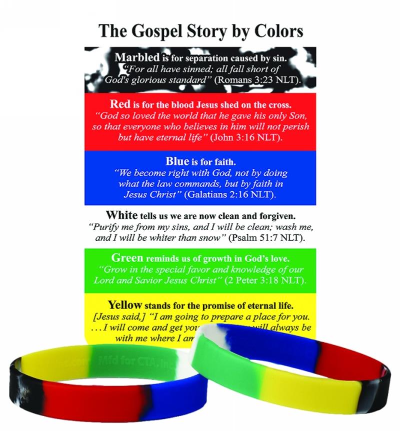 Bracelet-The Gospel Story by Colors-Silicone W-card (Acts 16:31 NLT)